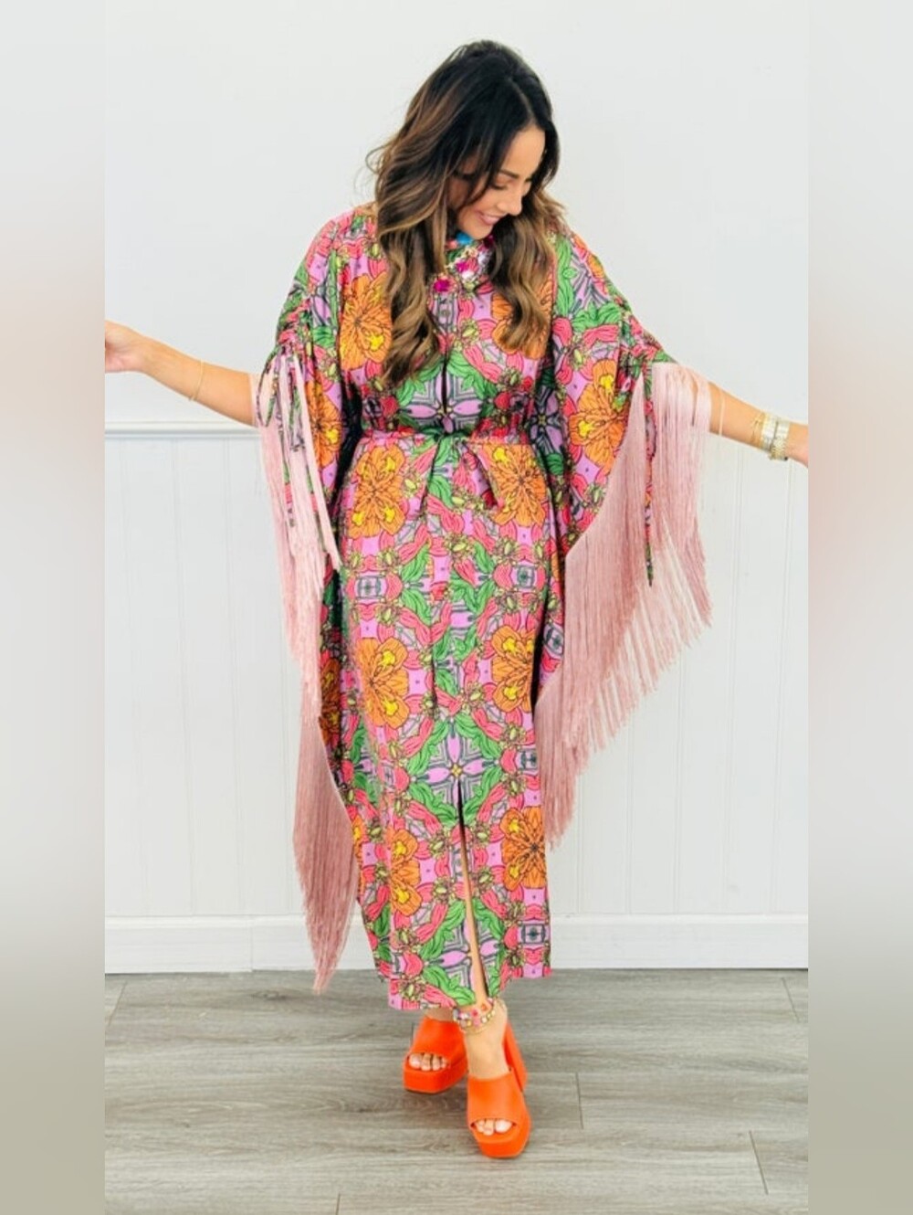 NUVULA KAFTAN BRAND NEW Boho Floral Fringe Maxi Dress